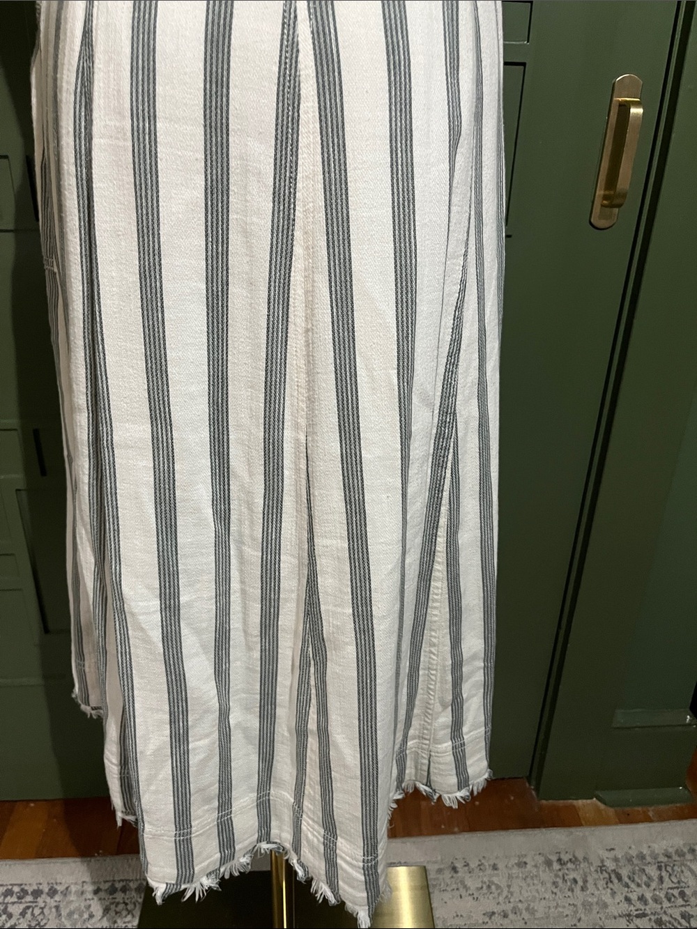 Maeve Vertical Stripe Button-Front Midi Dress in White and Gray Size 4 - Picture 9 of 11